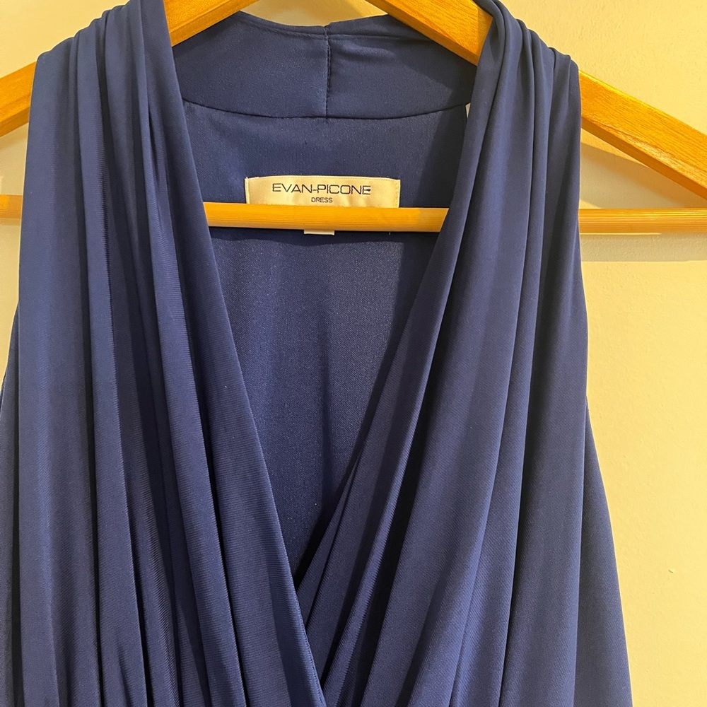 Evan Picone Cobalt Royal Blue Midi Dress Jersey Stretch Sleeveless Halter NWT 6 - Picture 5 of 9